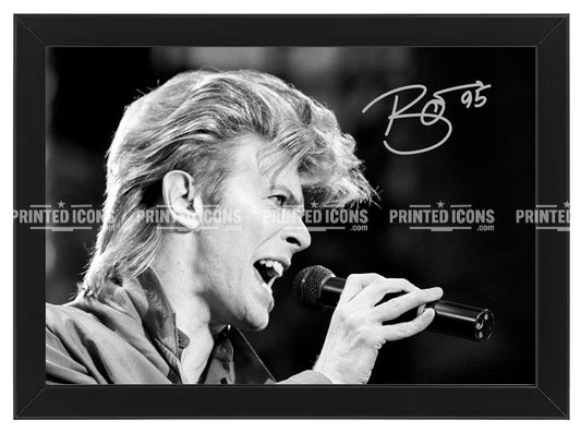 Signed (printed photo) of David Bowie. A printed autograph taken from a genuine, certified (certificate of authenticity) David Bowie autograph. A stunning signature. The print is available in a range of sizes with various framing options available.