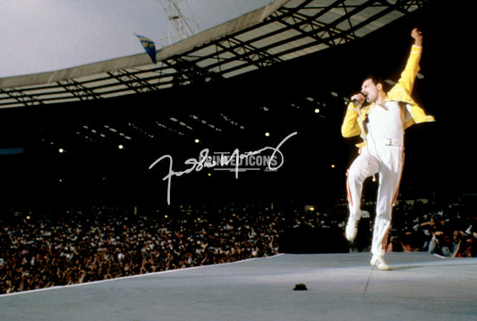 Freddie Mercury performing at Wembley Live Aid autograph photo print