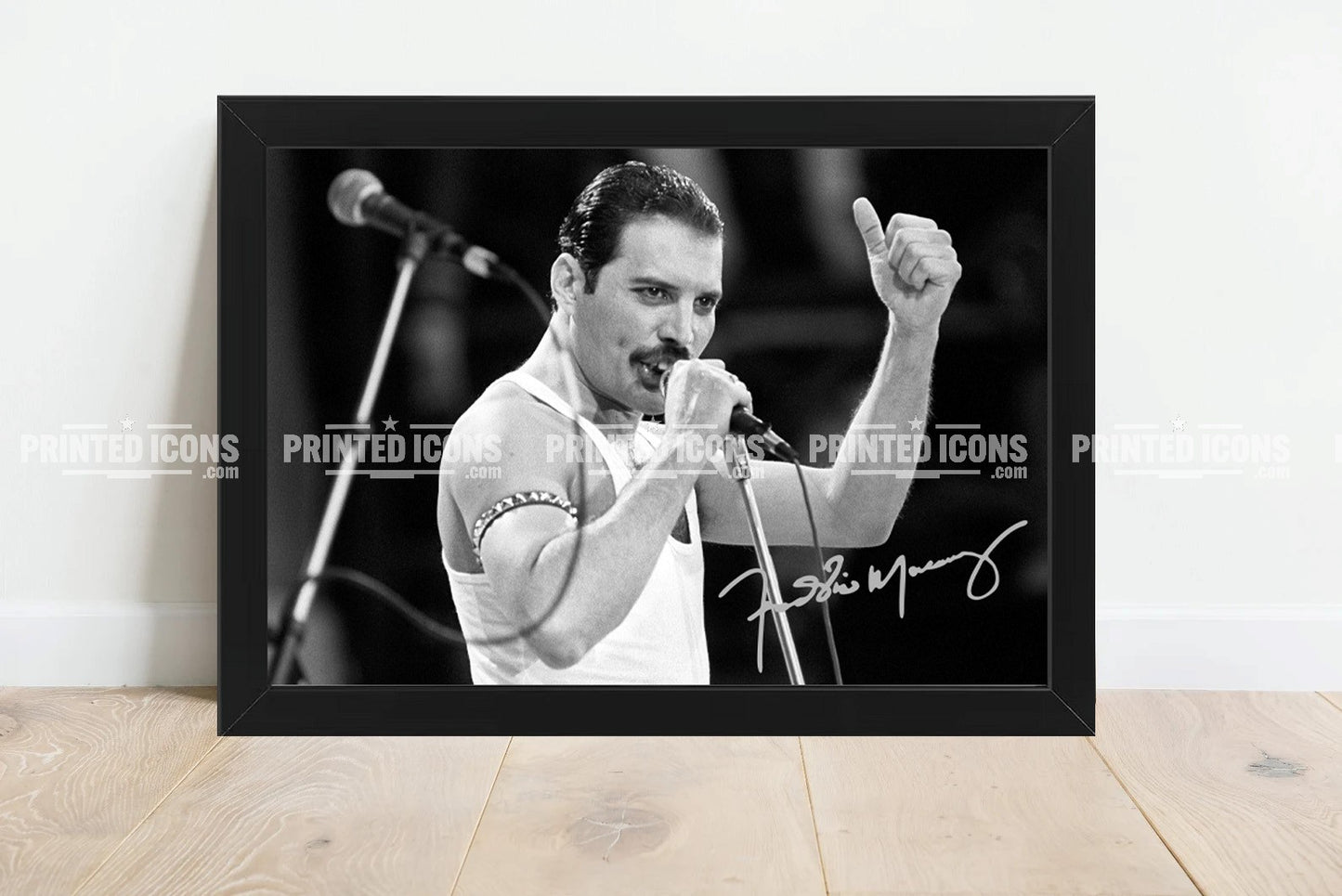 Signed (printed photo) of Freddie Mercury of Queen. A printed autograph taken from a genuine, certified (certificate of authenticity)  autograph. A stunning signature. The print is available in a range of sizes with various framing options available. A framed photo version is the perfect gift for any fan.