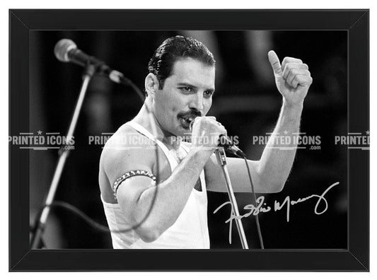 Signed (printed photo) of Freddie Mercury of Queen. A printed autograph taken from a genuine, certified (certificate of authenticity)  autograph. A stunning signature. The print is available in a range of sizes with various framing options available. A framed photo version is the perfect gift for any fan.
