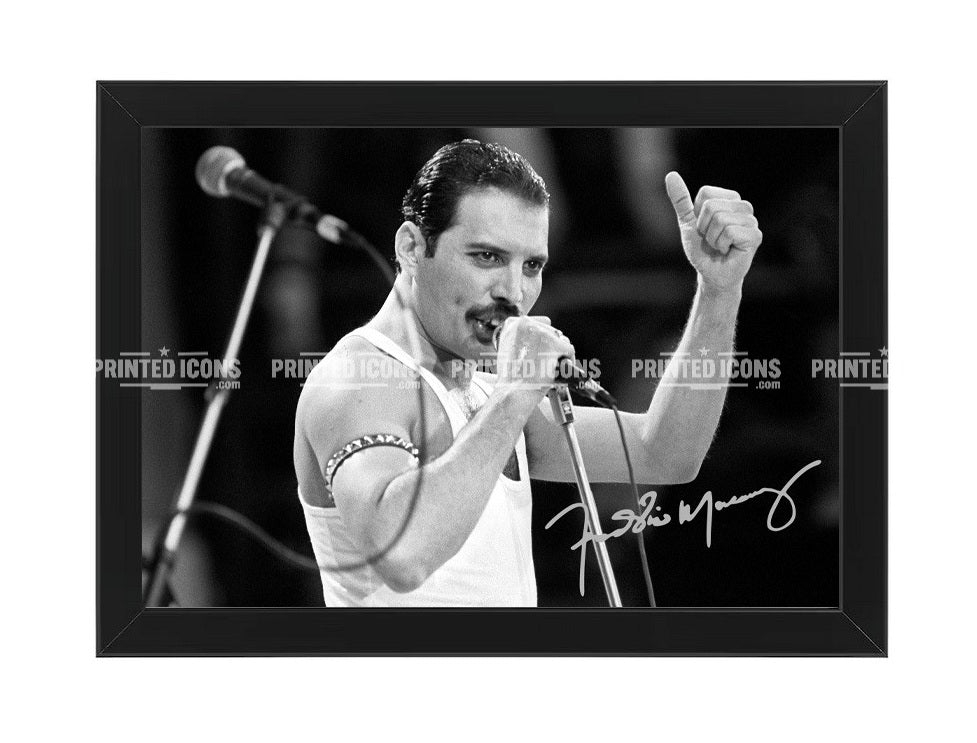 Freddie Mercury Live Aid Queen print with reproduced autograph