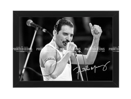 Freddie Mercury Live Aid Queen print with reproduced autograph