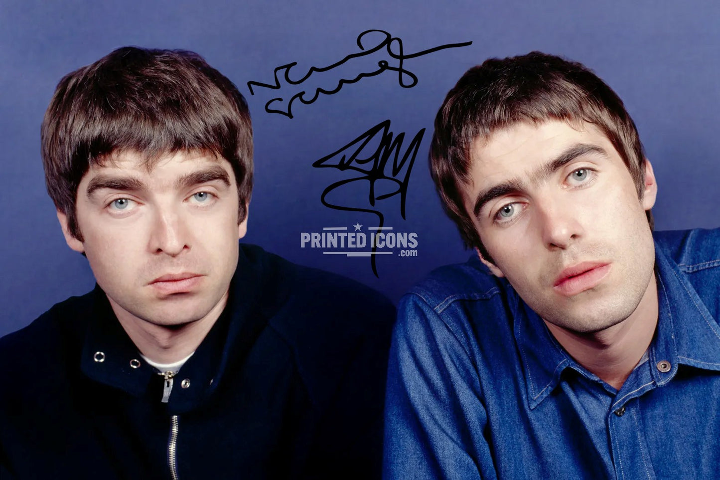 Signed (printed photo) Oasis - Noel and Liam Gallagher. A printed autograph taken from a genuine, certified (certificate of authenticity)  autograph. A stunning signature. The print is available in a range of sizes with various framing options available. A framed photo version is the perfect gift for any fan.