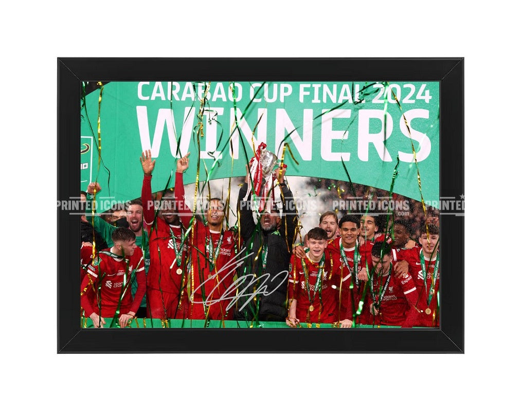 Signed (printed photo) Jurgen Klopp Liverpool. This shows Jurgen during his last game for Liverpool. A printed autograph taken from a genuine, certified (certificate of authenticity)  autograph. A stunning signature. The print is available in a range of sizes with various framing options available. A framed photo version is the perfect gift for any fan.