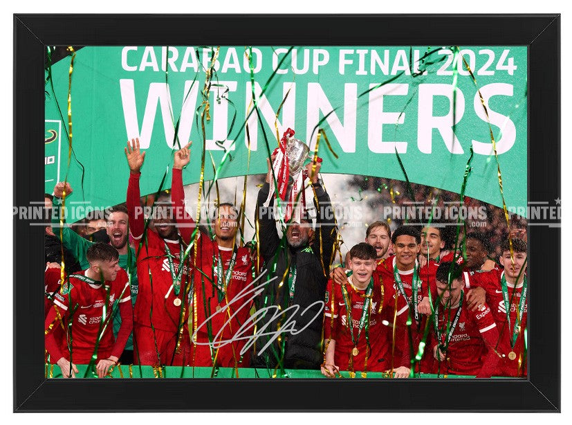 Signed (printed photo) Jurgen Klopp Liverpool. This shows Jurgen during his last game for Liverpool. A printed autograph taken from a genuine, certified (certificate of authenticity)  autograph. A stunning signature. The print is available in a range of sizes with various framing options available. A framed photo version is the perfect gift for any fan.