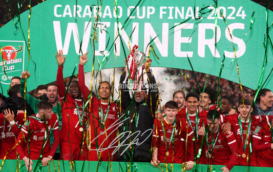 Signed (printed photo) Jurgen Klopp Liverpool. This shows Jurgen during his last game for Liverpool. A printed autograph taken from a genuine, certified (certificate of authenticity)  autograph. A stunning signature. The print is available in a range of sizes with various framing options available. A framed photo version is the perfect gift for any fan.
