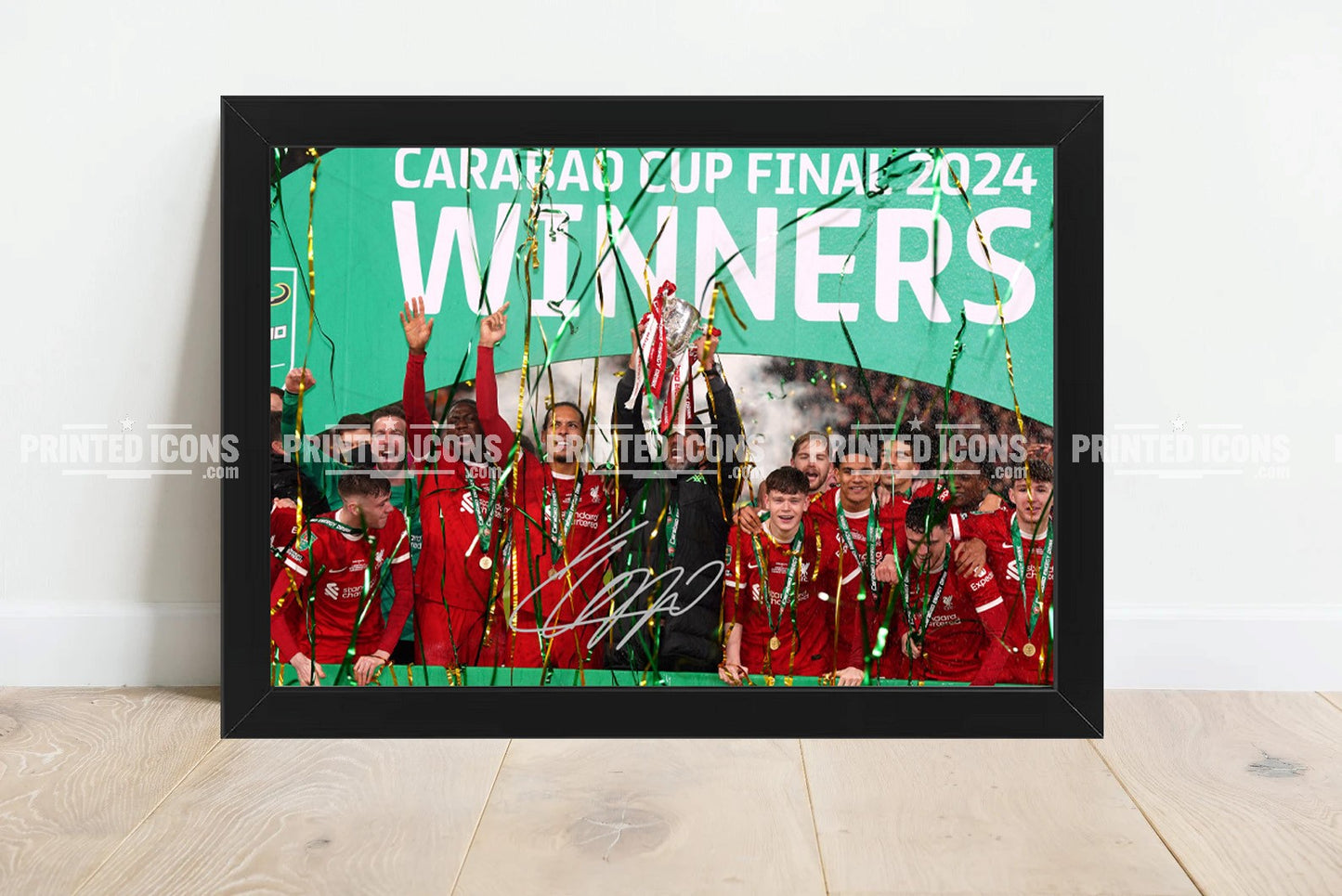 Signed (printed photo) Jurgen Klopp Liverpool. This shows Jurgen during his last game for Liverpool. A printed autograph taken from a genuine, certified (certificate of authenticity)  autograph. A stunning signature. The print is available in a range of sizes with various framing options available. A framed photo version is the perfect gift for any fan.