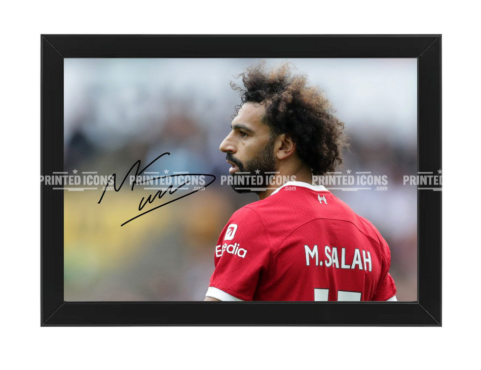 Mo Salah signed photo. A printed autograph (from a certified original) on a Liverpool photo. Framing Available. A great gift for a Liverpool fan.