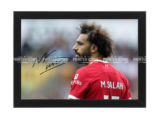 Mo Salah signed photo. A printed autograph (from a certified original) on a Liverpool photo. Framing Available. A great gift for a Liverpool fan.