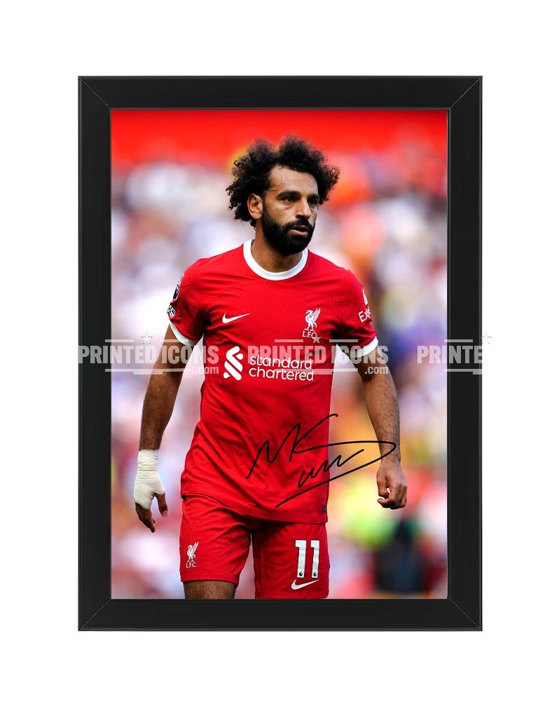 Mo Salah signed photo. A printed autograph (from a certified original) on a Liverpool photo. Framing Available. A great gift for a Liverpool fan.