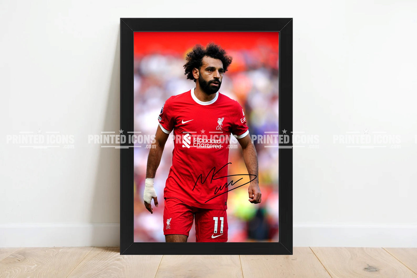 Mo Salah signed photo. A printed autograph (from a certified original) on a Liverpool photo. Framing Available. A great gift for a Liverpool fan.