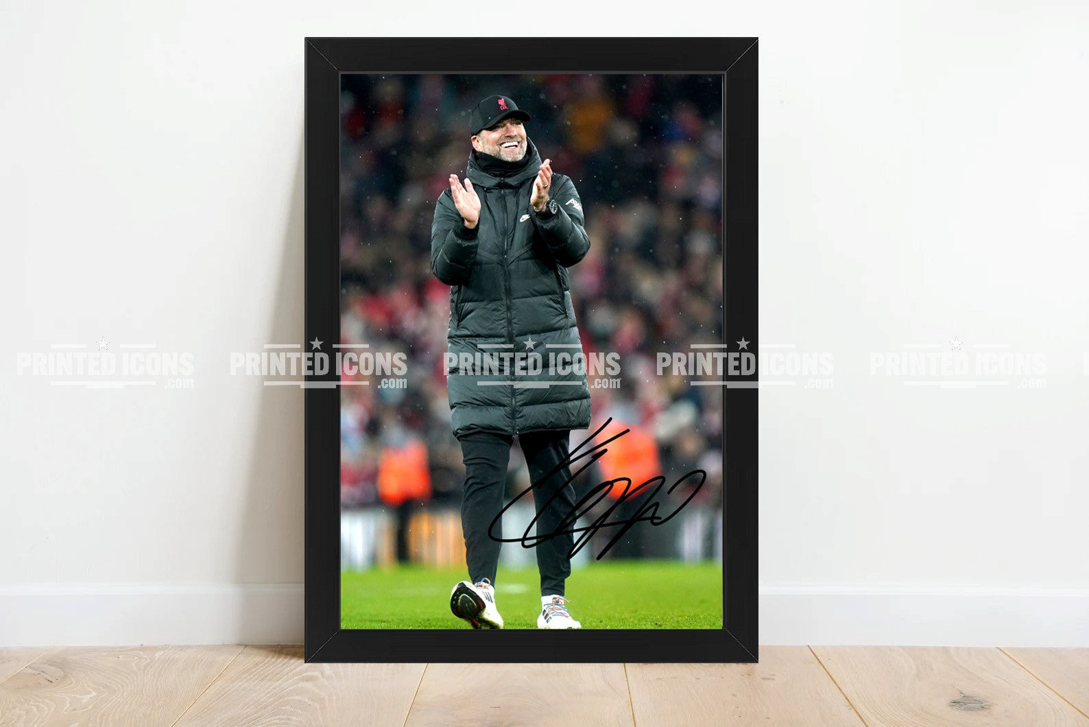 Signed (printed photo) Jurgen Klopp Liverpool. This shows Jurgen during his last game for Liverpool. A printed autograph taken from a genuine, certified (certificate of authenticity)  autograph. A stunning signature. The print is available in a range of sizes with various framing options available. A framed photo version is the perfect gift for any fan.