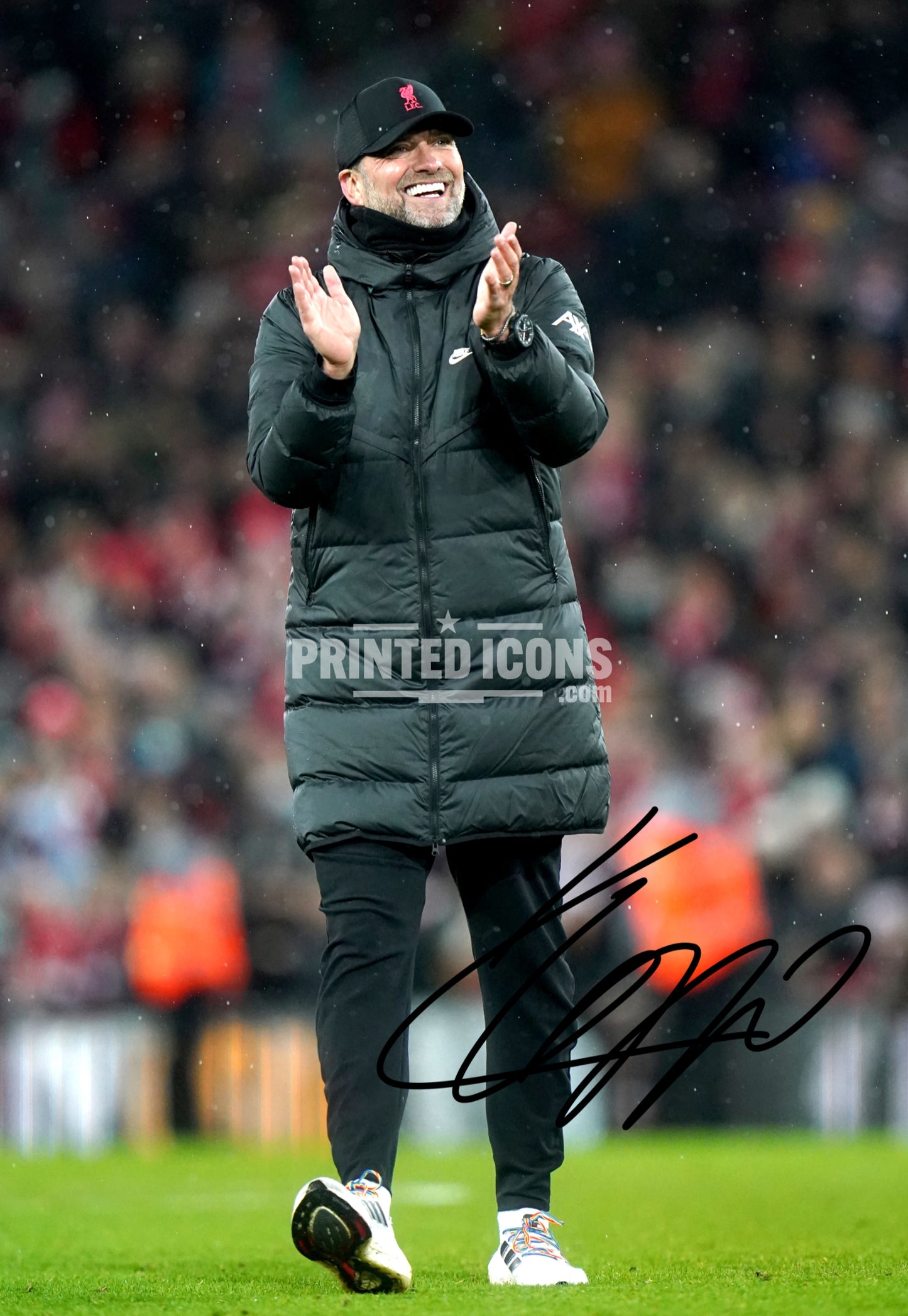 Signed (printed photo) Jurgen Klopp Liverpool. This shows Jurgen during his last game for Liverpool. A printed autograph taken from a genuine, certified (certificate of authenticity)  autograph. A stunning signature. The print is available in a range of sizes with various framing options available. A framed photo version is the perfect gift for any fan.