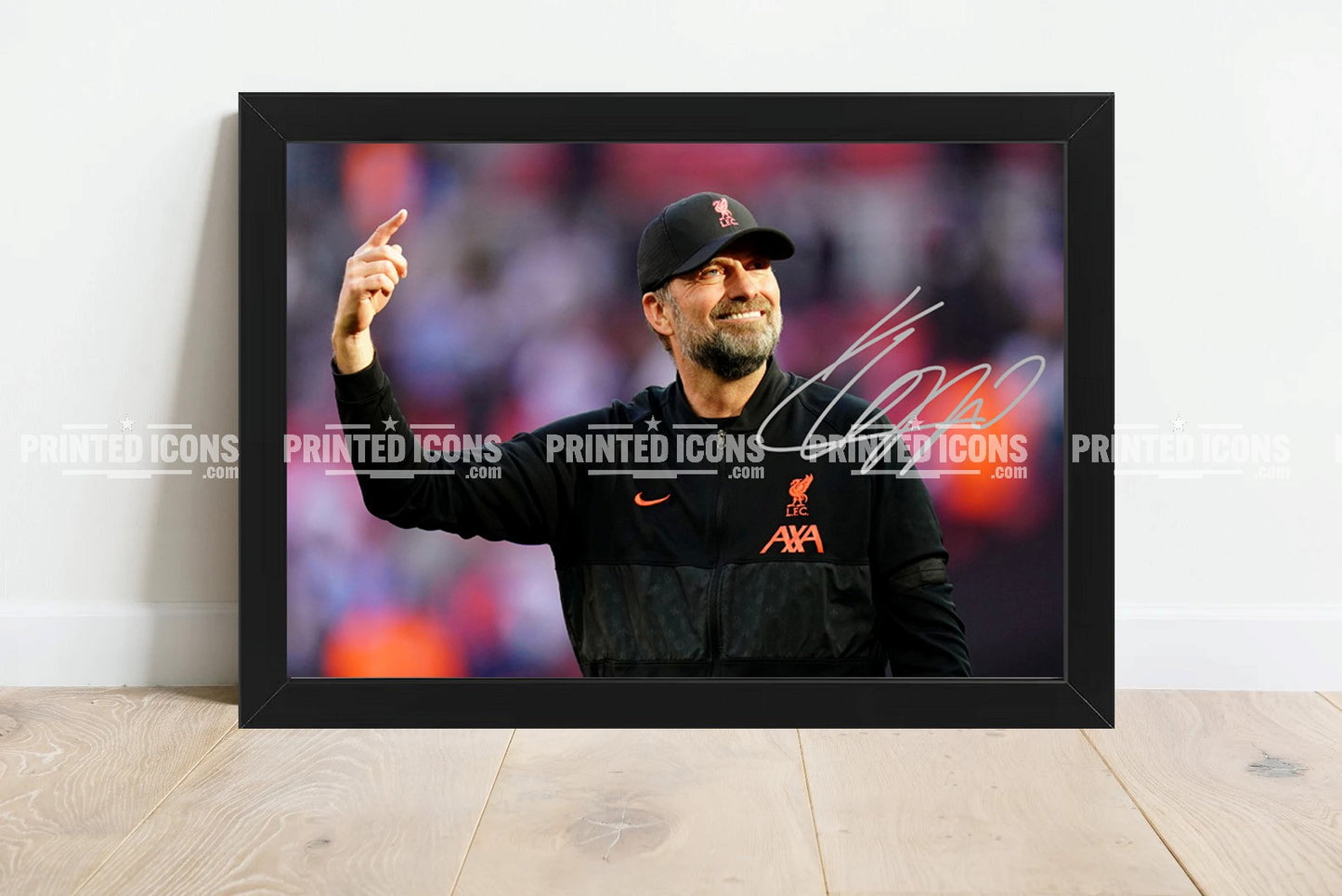 Signed (printed photo) Jurgen Klopp Liverpool. This shows Jurgen during his last game for Liverpool. A printed autograph taken from a genuine, certified (certificate of authenticity)  autograph. A stunning signature. The print is available in a range of sizes with various framing options available. A framed photo version is the perfect gift for any fan.