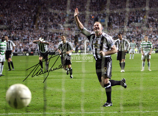 Signed (printed photo) by Alan Shearer of Newcastle United. This shows Alan Shearer playing for Newcastle. A printed autograph taken from a genuine, certified (certificate of authenticity)  autograph. A stunning signature. The print is available in a range of sizes with various framing options available. A framed photo version is the perfect gift for any fan.