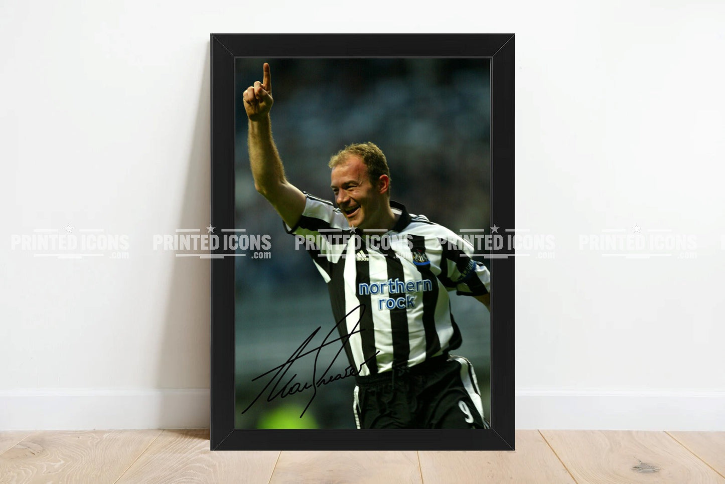 Alan Shearer signed Newcastle United photo. A printed autograph (from a certified original) on a Newcastle United photo. Framing Available. A great gift for a Newcastle United fan.