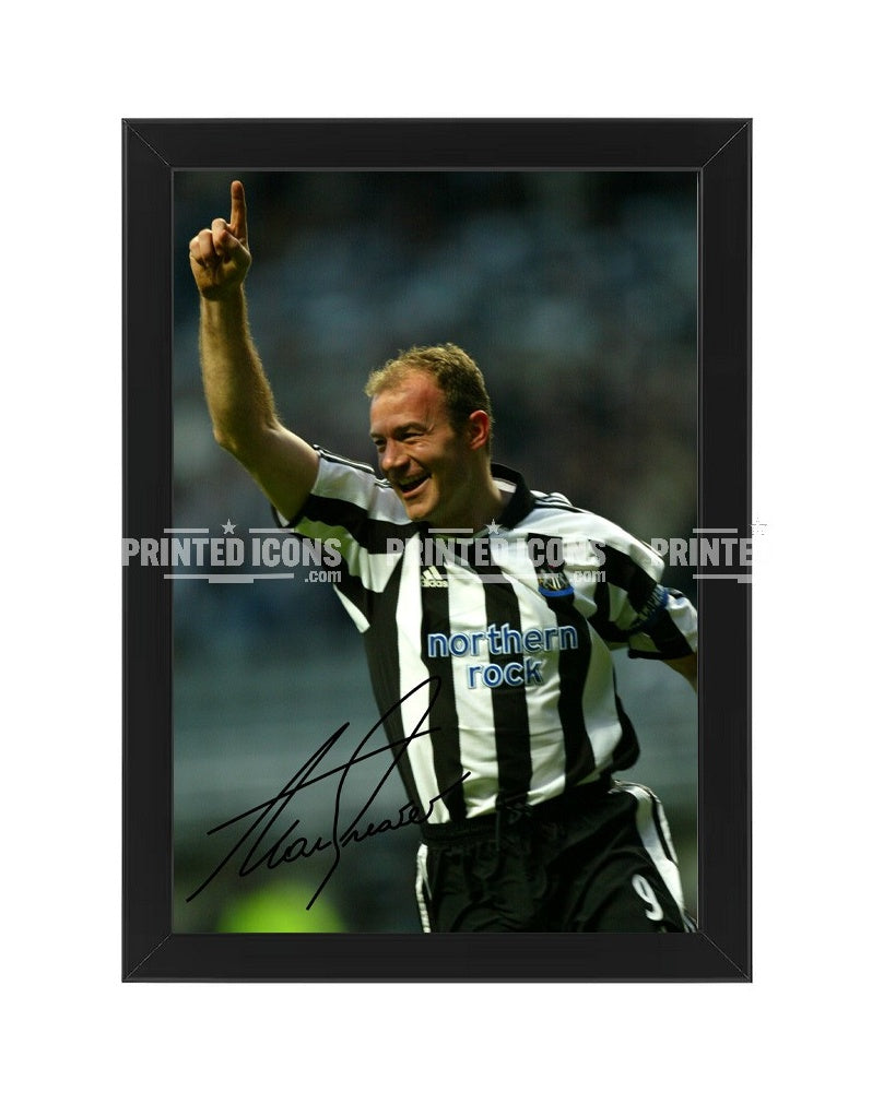 Alan Shearer signed Newcastle United photo. A printed autograph (from a certified original) on a Newcastle United photo. Framing Available. A great gift for a Newcastle United fan.