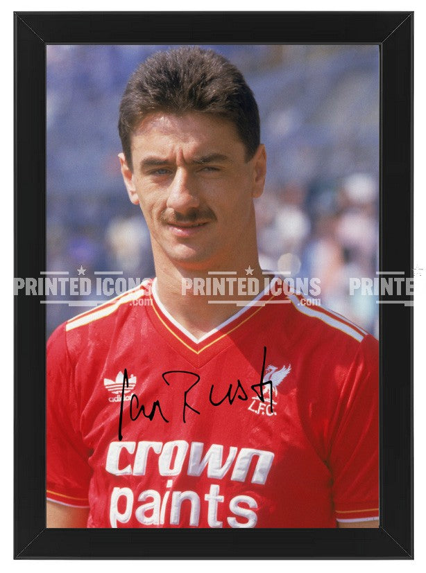 Signed (printed photo) of Ian Rush playing for Liverpool.  A printed autograph taken from a genuine, certified (certificate of authenticity)  autograph. A stunning signature. The print is available in a range of sizes with various framing options available. A framed photo version is the perfect gift for any fan.