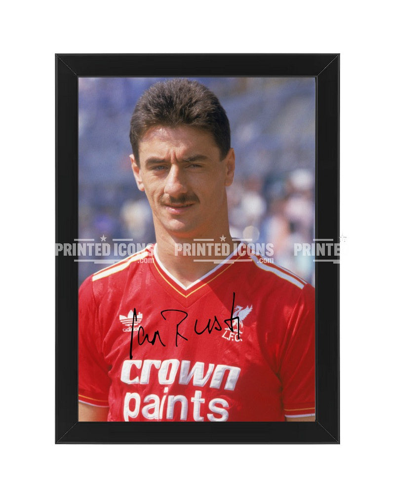 Signed (printed photo) of Ian Rush playing for Liverpool.  A printed autograph taken from a genuine, certified (certificate of authenticity)  autograph. A stunning signature. The print is available in a range of sizes with various framing options available. A framed photo version is the perfect gift for any fan.