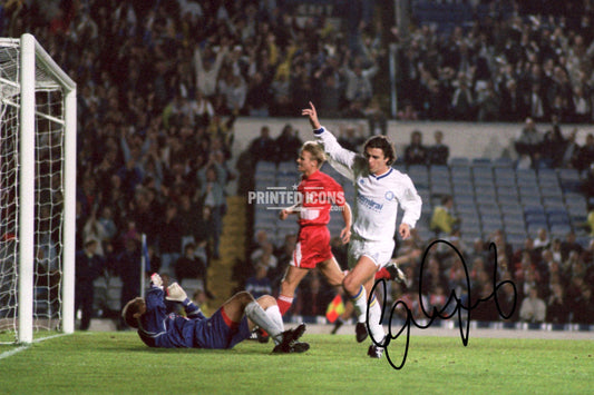 Gary Speed Leeds United Stuttgart goal celebration printed autograph photo