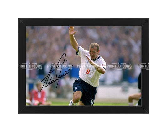 Framed Alan Shearer England signed football photo print