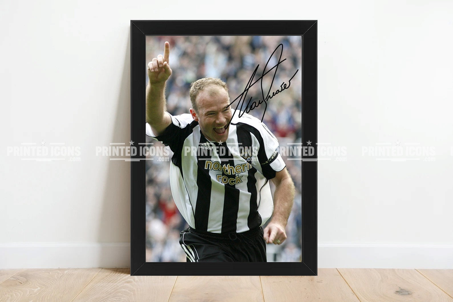 Alan Shearer signed Newcastle United photo. A printed autograph (from a certified original) on a Newcastle United photo. Framing Available. A great gift for a Newcastle United fan.