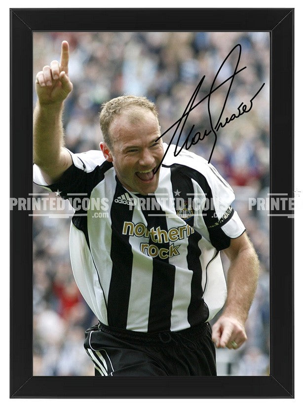 Alan Shearer signed Newcastle United photo. A printed autograph (from a certified original) on a Newcastle United photo. Framing Available. A great gift for a Newcastle United fan.