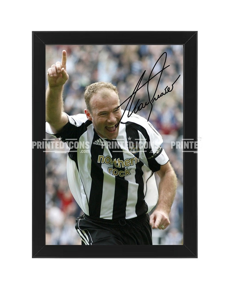 Alan Shearer signed Newcastle United photo. A printed autograph (from a certified original) on a Newcastle United photo. Framing Available. A great gift for a Newcastle United fan.