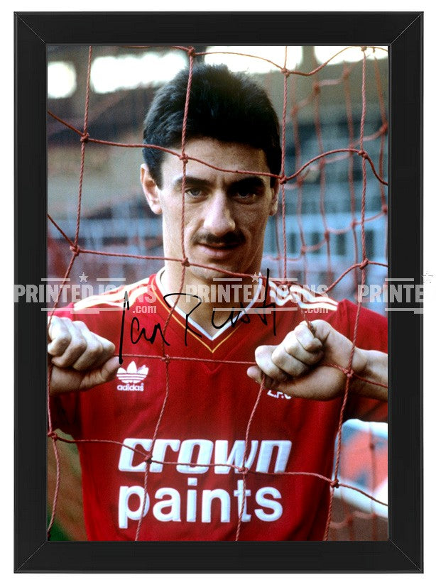 Signed (printed photo) of Ian Rush playing for Liverpool.  A printed autograph taken from a genuine, certified (certificate of authenticity)  autograph. A stunning signature. The print is available in a range of sizes with various framing options available. A framed photo version is the perfect gift for any fan.