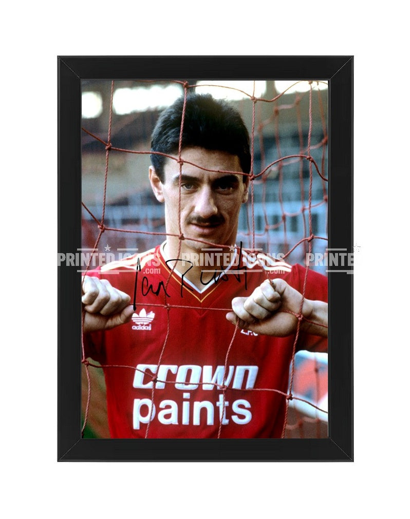 Signed (printed photo) of Ian Rush playing for Liverpool.  A printed autograph taken from a genuine, certified (certificate of authenticity)  autograph. A stunning signature. The print is available in a range of sizes with various framing options available. A framed photo version is the perfect gift for any fan.