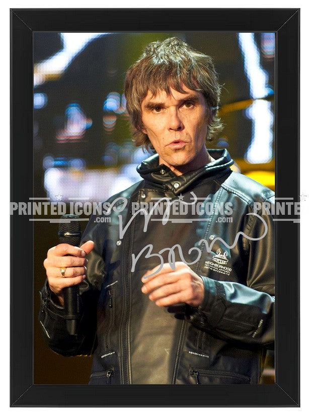 Signed (printed autograph) photo of Ian Brown of The Stone Roses. A printed autograph taken from a genuine, certified (certificate of authenticity)  autograph. A stunning signature. The print is available in a range of sizes with various framing options available. A framed photo version is the perfect gift for any fan.