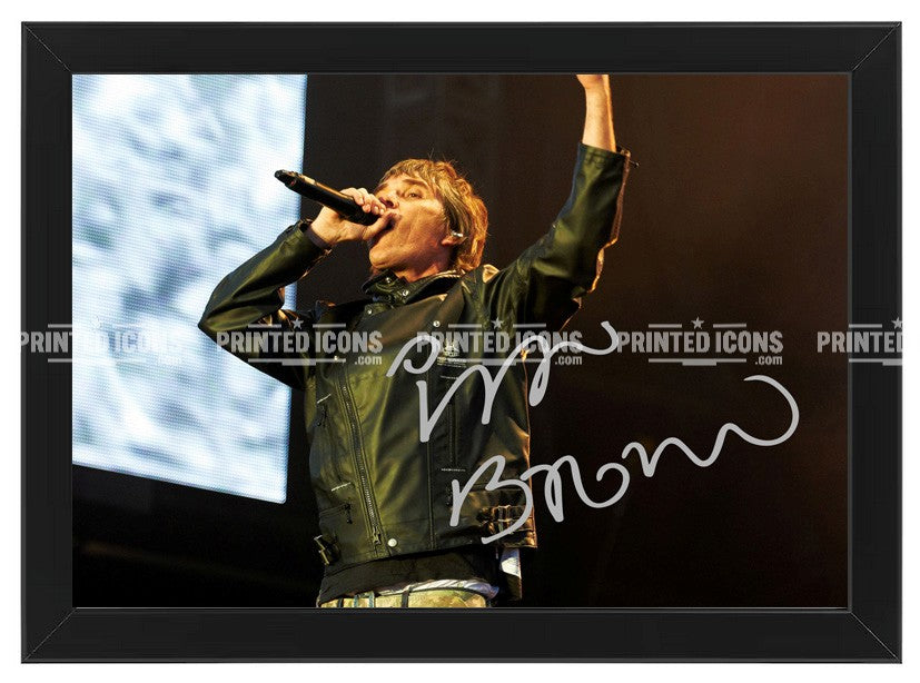 Signed (printed autograph) photo of Ian Brown of The Stone Roses. A printed autograph taken from a genuine, certified (certificate of authenticity)  autograph. A stunning signature. The print is available in a range of sizes with various framing options available. A framed photo version is the perfect gift for any fan.