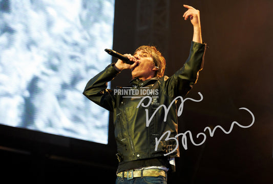 Signed (printed autograph) photo of Ian Brown of The Stone Roses. A printed autograph taken from a genuine, certified (certificate of authenticity)  autograph. A stunning signature. The print is available in a range of sizes with various framing options available. A framed photo version is the perfect gift for any fan.