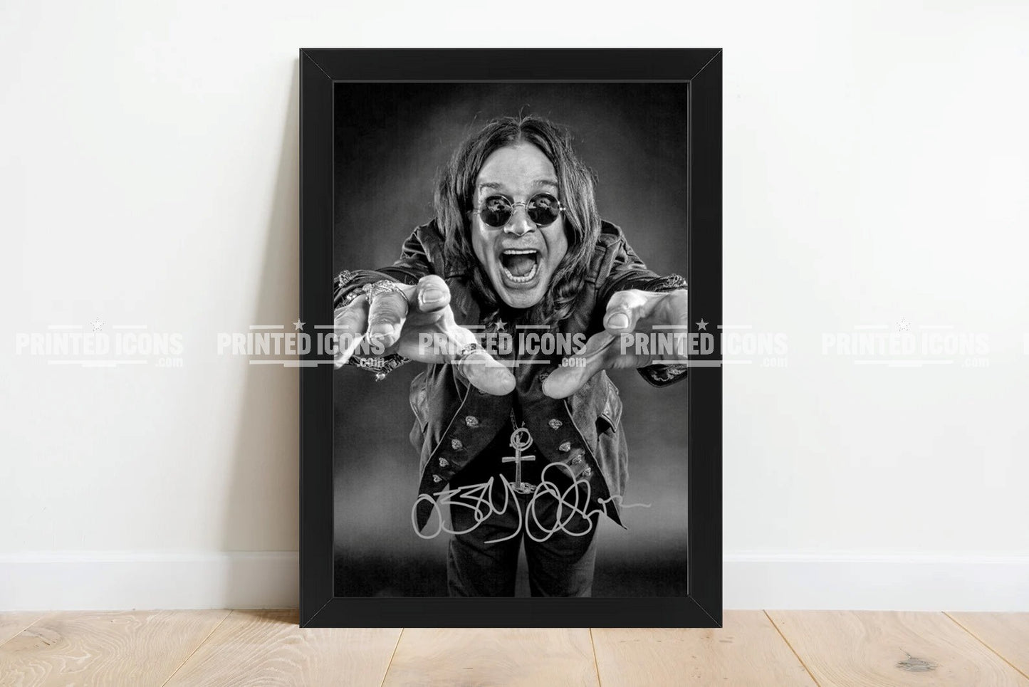 Ozzy Osbourne printed autograph photo in black frame