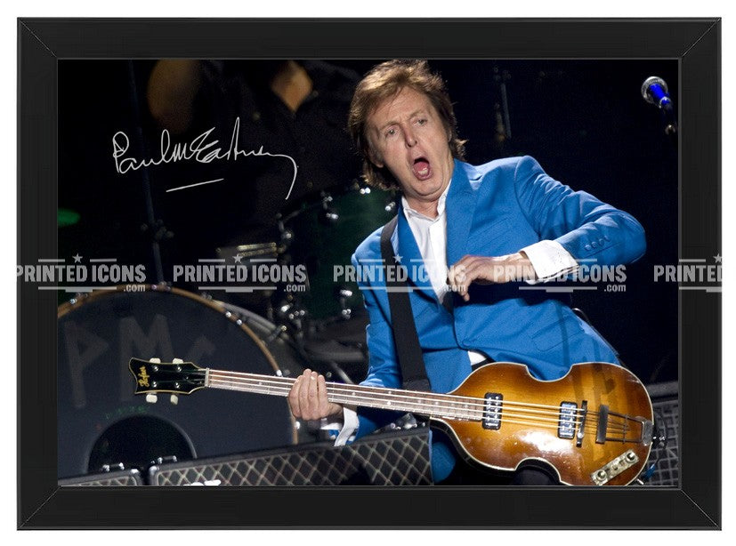 Signed (printed autograph) photo of Paul McCartney from The Beatles. Paul was an integral part of The Beatles alongside band members: John Lennon, Ringo Starr and George Harrison. A printed autograph taken from a genuine, certified (certificate of authenticity)  autograph. A stunning signature. The print is available in a range of sizes with various framing options available. A framed photo version is the perfect gift for any fan.