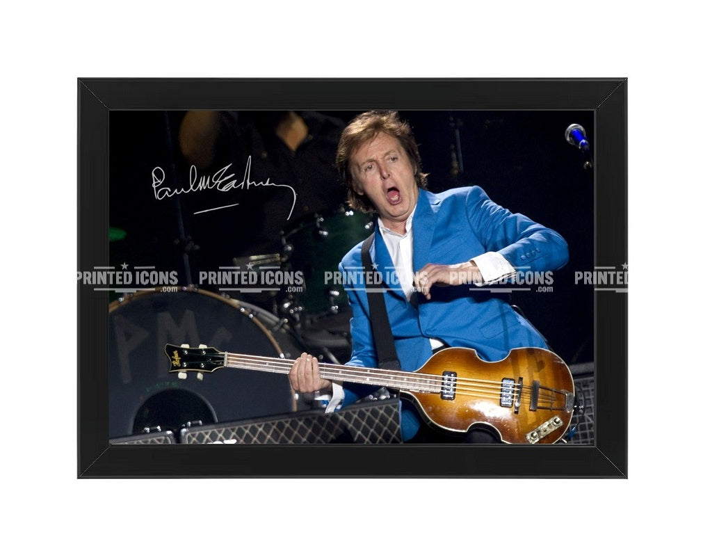 Signed (printed autograph) photo of Paul McCartney from The Beatles. Paul was an integral part of The Beatles alongside band members: John Lennon, Ringo Starr and George Harrison. A printed autograph taken from a genuine, certified (certificate of authenticity)  autograph. A stunning signature. The print is available in a range of sizes with various framing options available. A framed photo version is the perfect gift for any fan.
