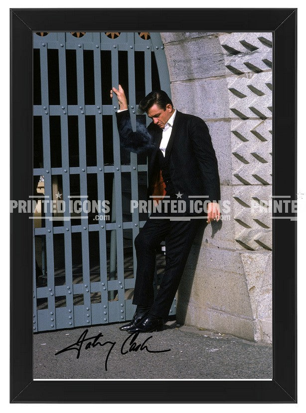 A stunning printed photo featuring the printed autographs of Johnny Cash. Framing Available. A great gift for any Johnny Cash fan.