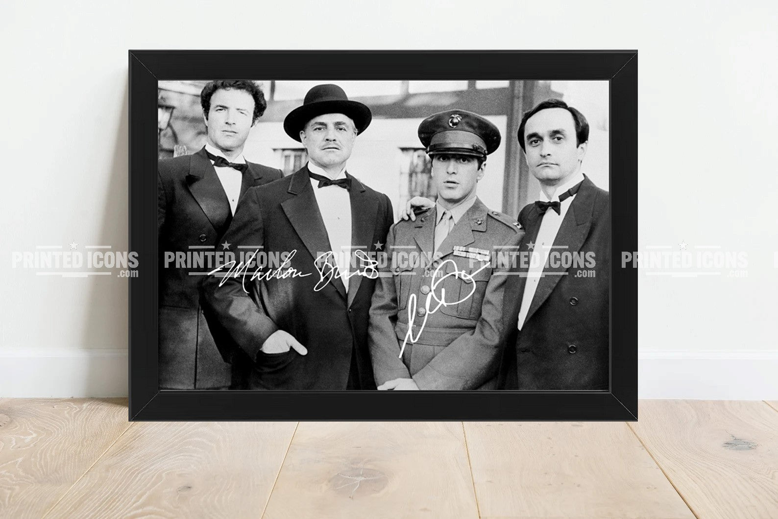 Framed Godfather Marlon Brando and Al Pacino print displayed as wall art