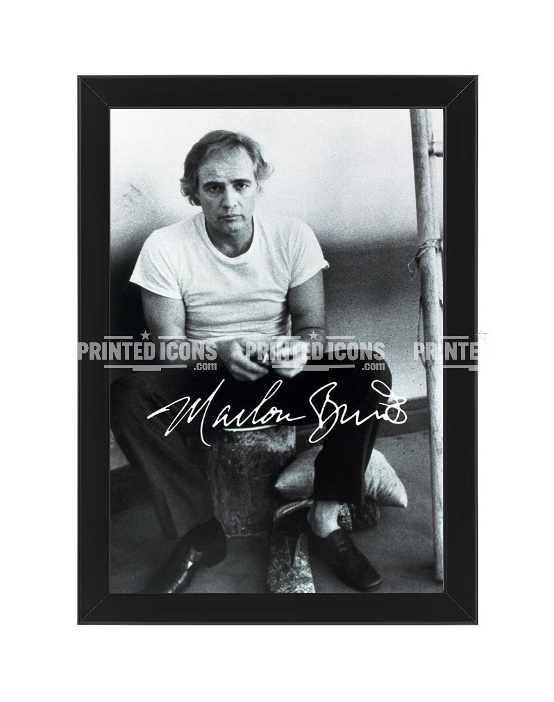 Marlon Brando black and white signed photo print with reproduced autograph