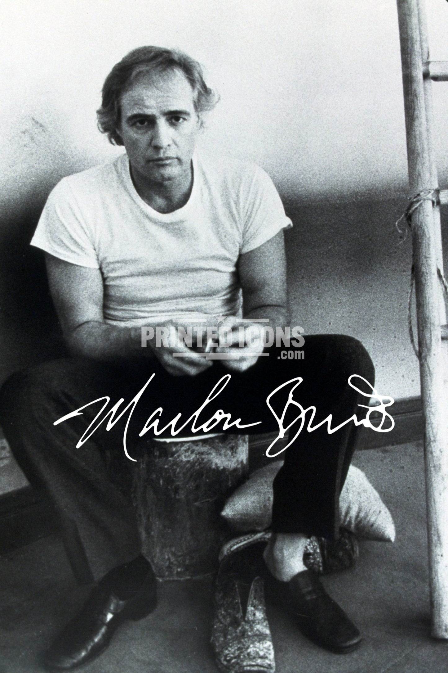 Marlon Brando portrait photo print featuring printed autograph