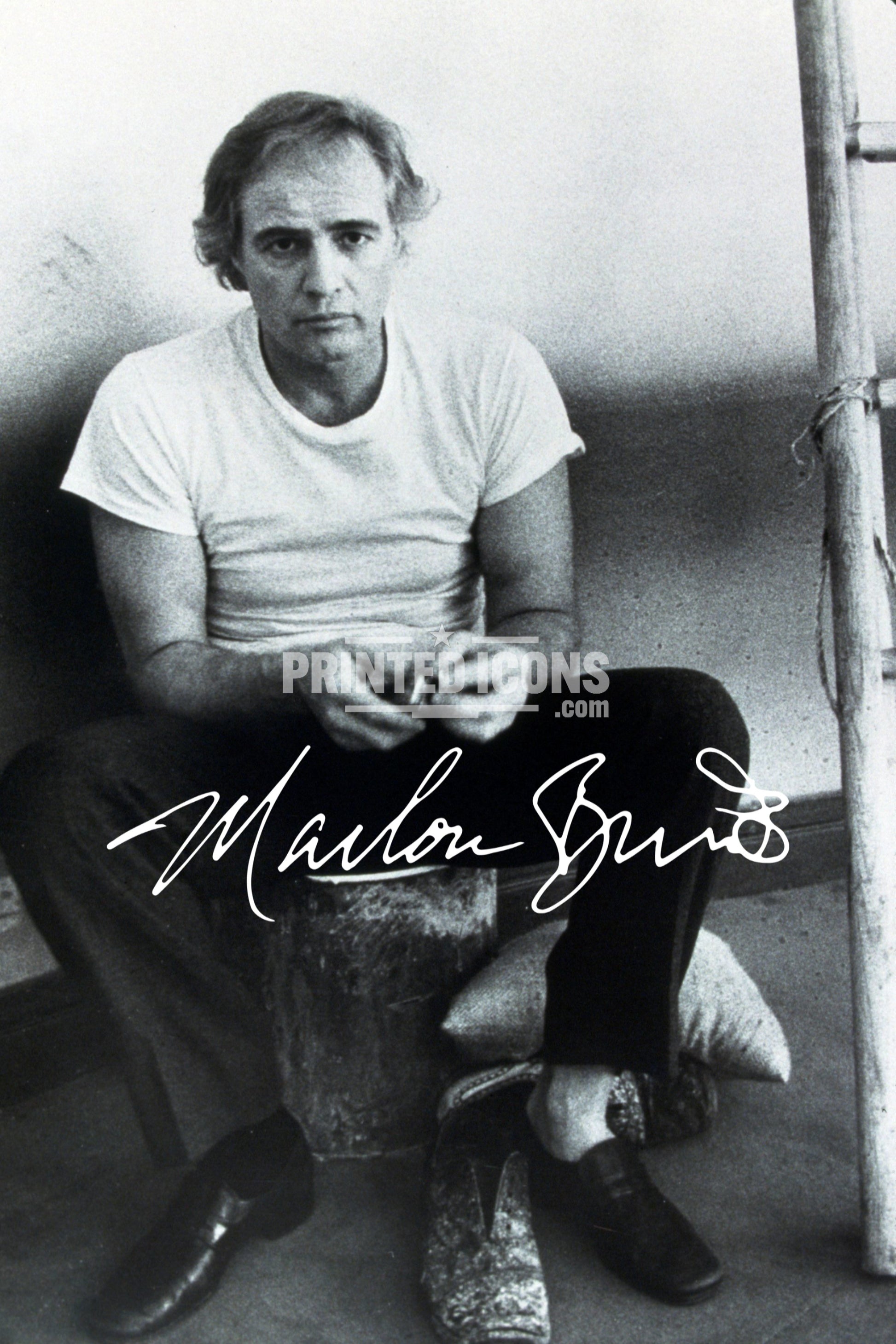 Marlon Brando portrait photo print featuring printed autograph