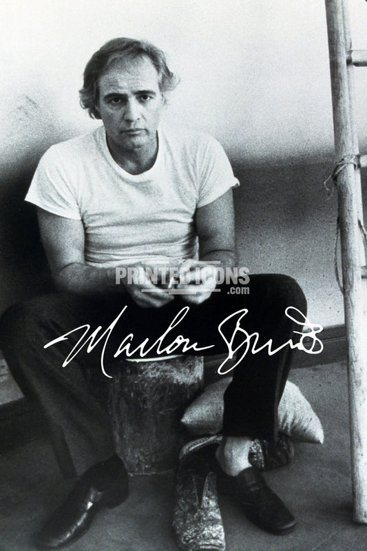 Marlon Brando portrait photo print featuring printed autograph