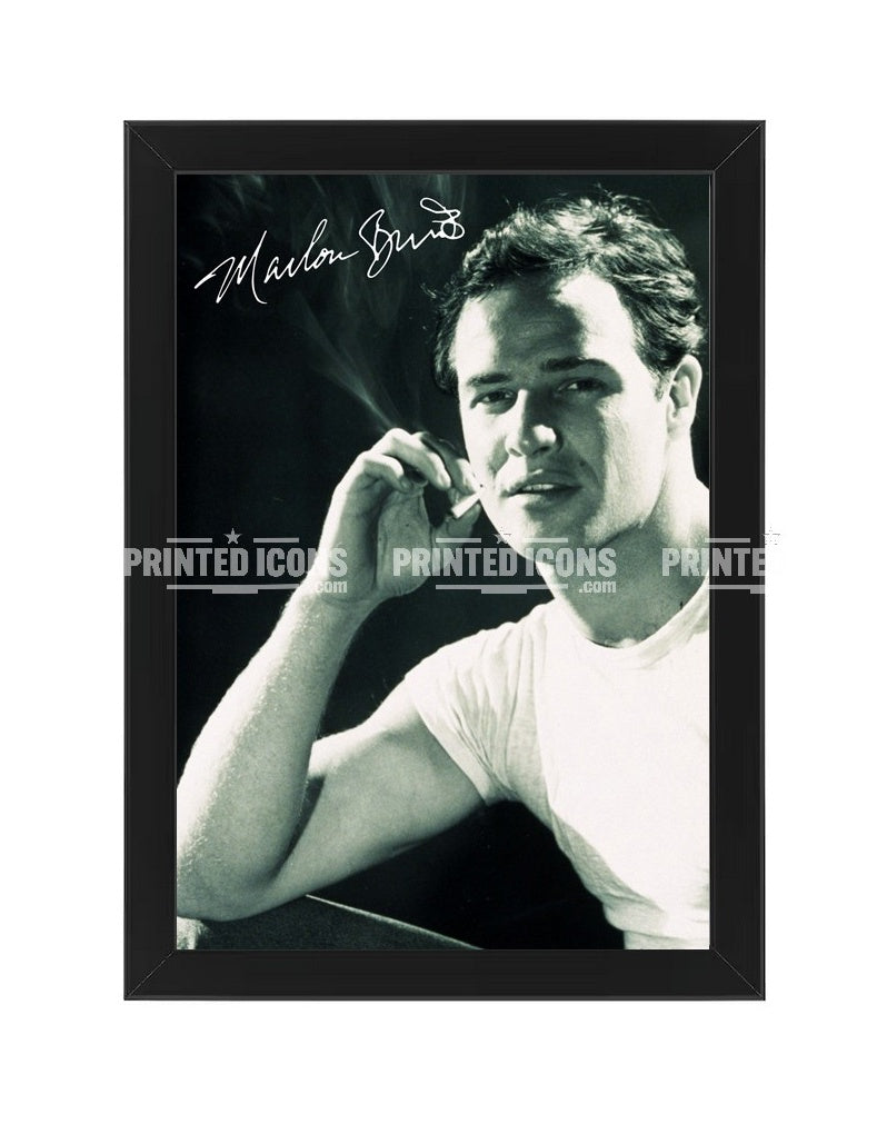 Marlon Brando signed photo print with reproduced autograph in black frame