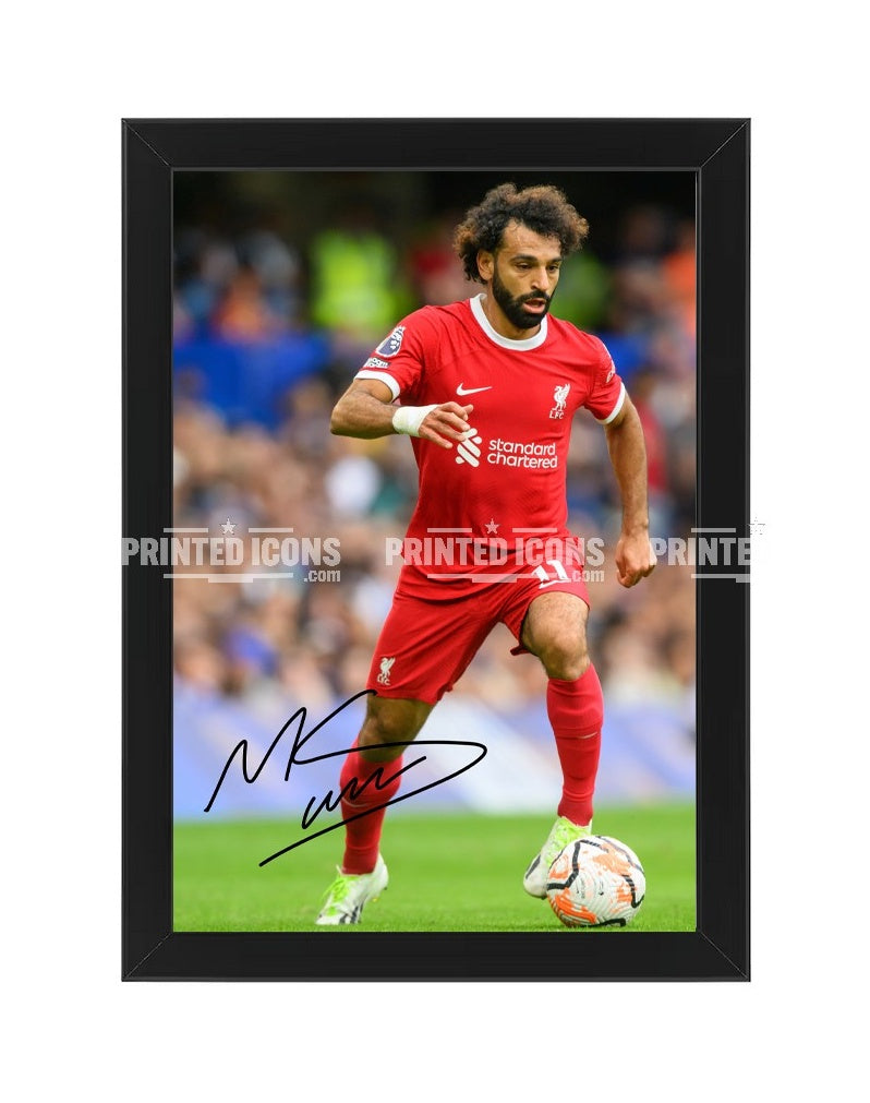Mohamed Salah signed Liverpool photo print with reproduced autograph in black frame