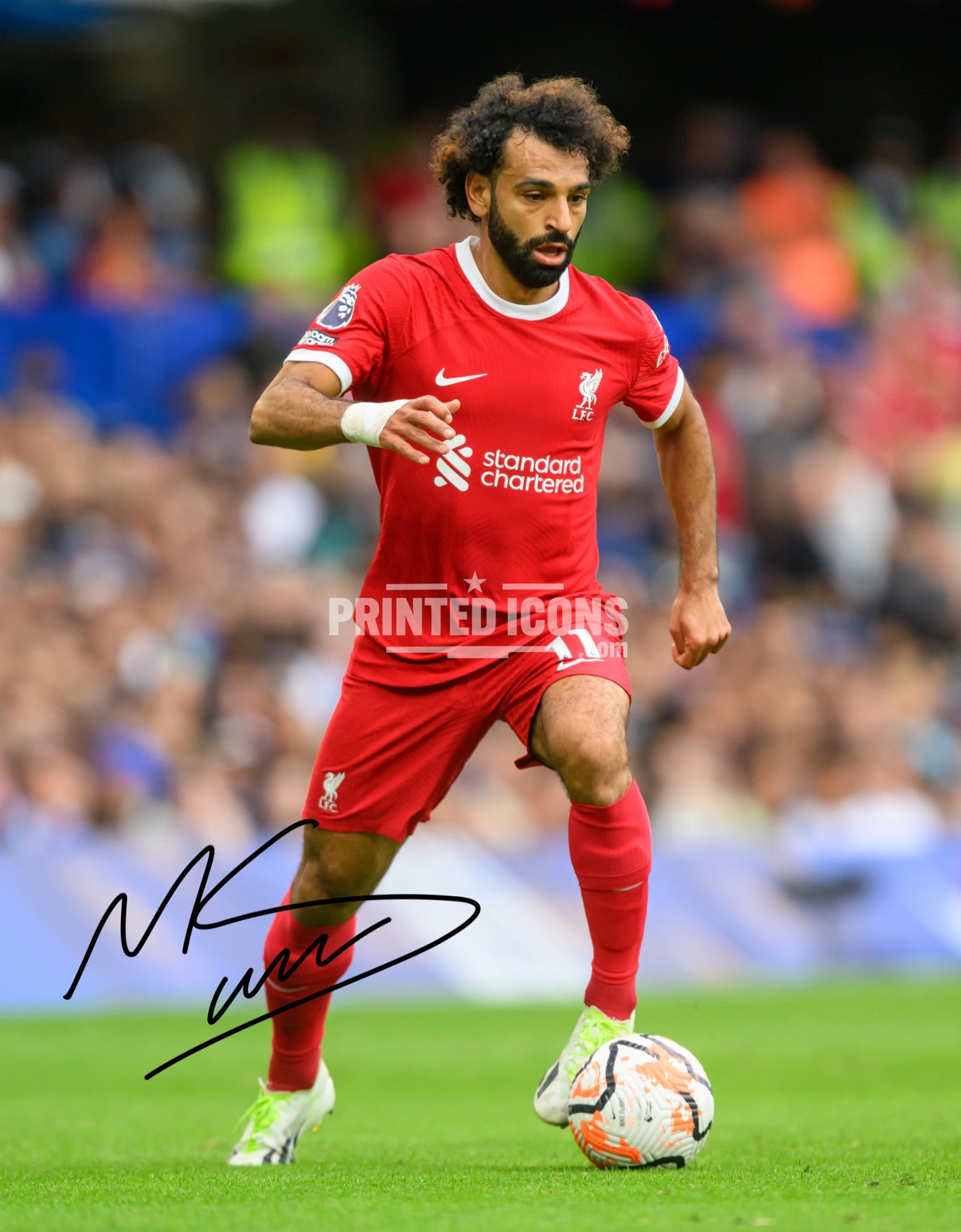 Mohamed Salah Liverpool football action photo with printed autograph
