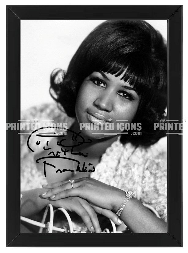 Framed Aretha Franklin autograph photo print soul music memorabilia