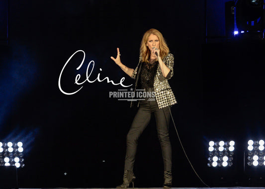 Celine Dion performing live on stage photo with printed autograph