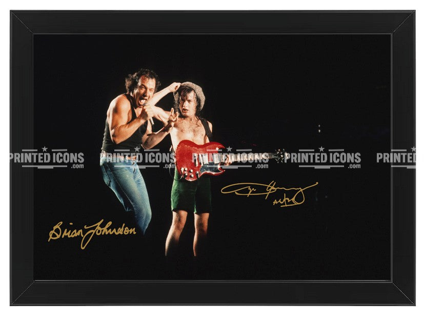 Framed AC/DC Angus Young and Brian Johnson autograph photo print