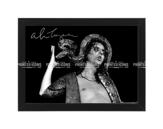 Alice Cooper signed photo print with reproduced autograph in black frame