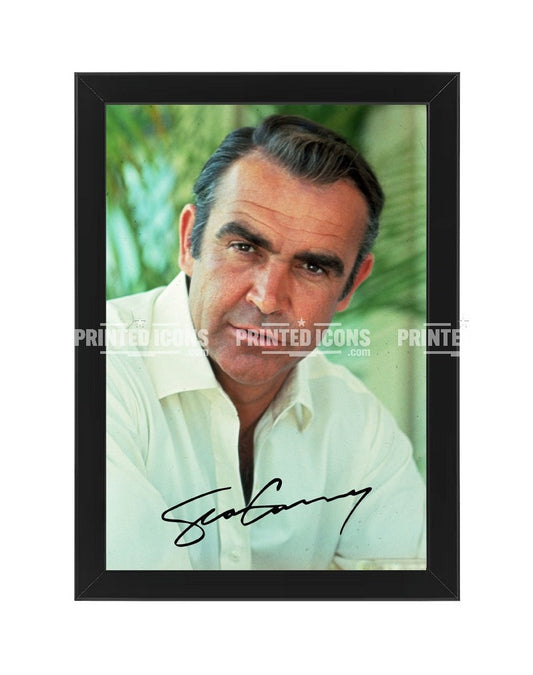 Sean Connery signed photo print with reproduced autograph in black frame